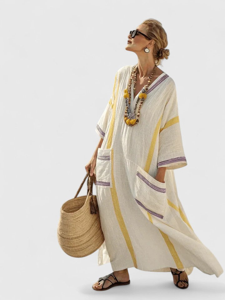 Light maxi dress for summer and vacation – Loose dress with striped design for women