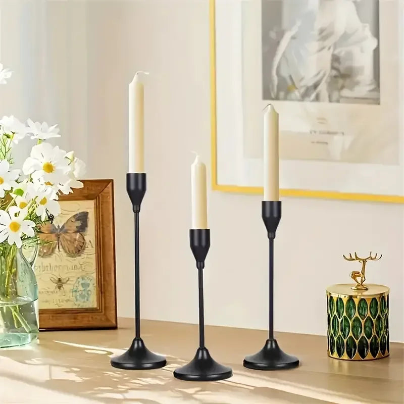 Black candlesticks in stainless steel set of 3