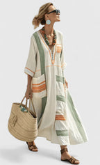 Light maxi dress for summer and vacation – Loose dress with striped design for women