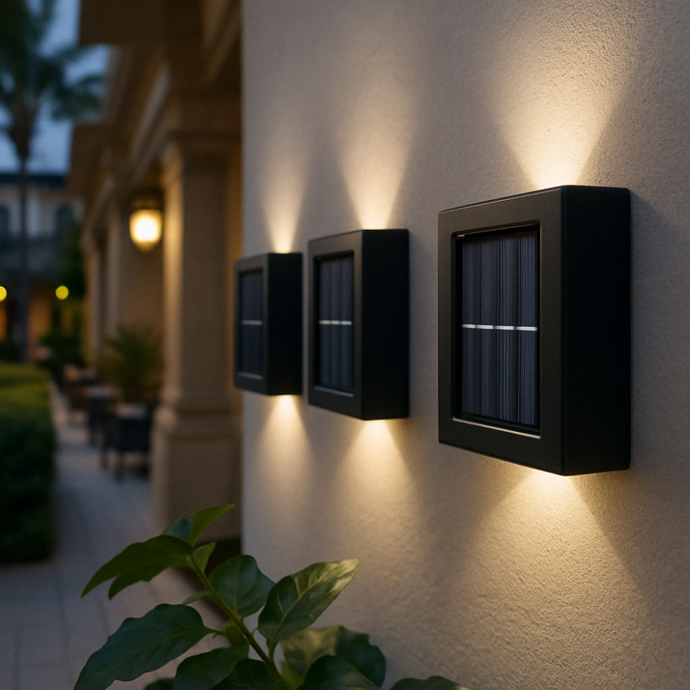 Wireless Outdoor Wall Lighting for Garden and Patio – Solar LED Wall Lamp with Warm Light (4 Pack)