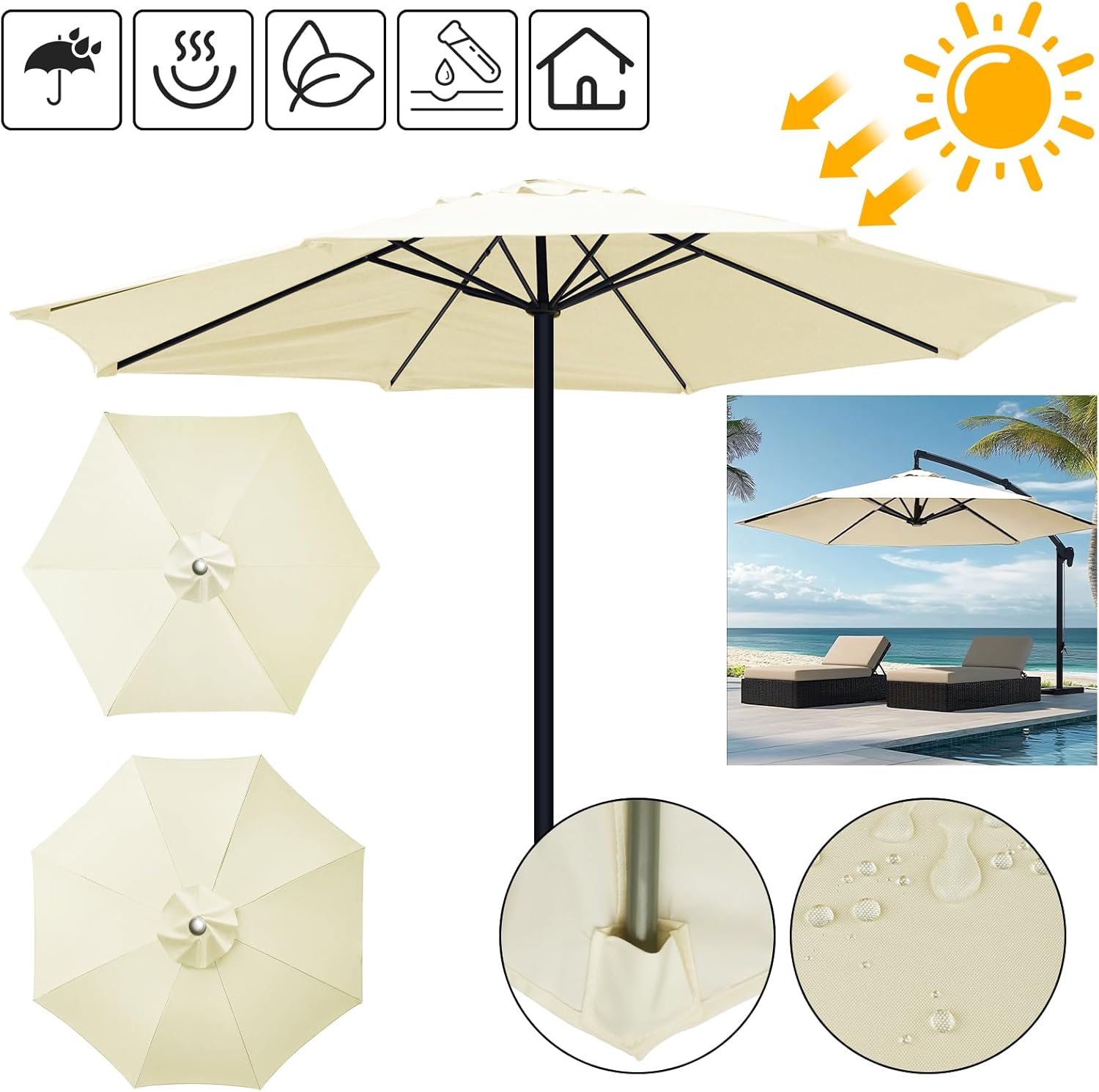 Weather-Resistant Shade for Garden and Patio – Replacement Parasol Cover with Ventilation Opening