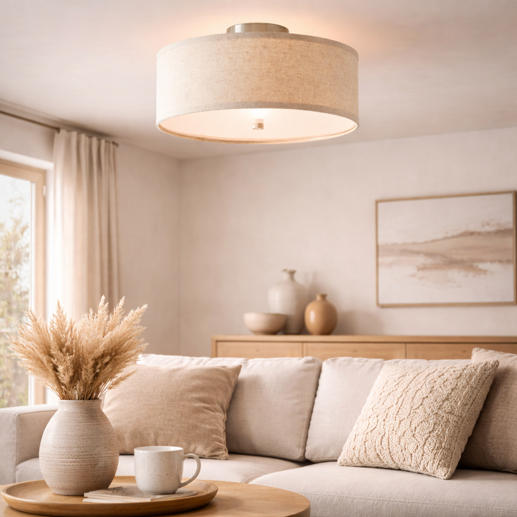 Harmonisk loftbelysning til stue og soveværelse – Plafondlampe i japandi stil