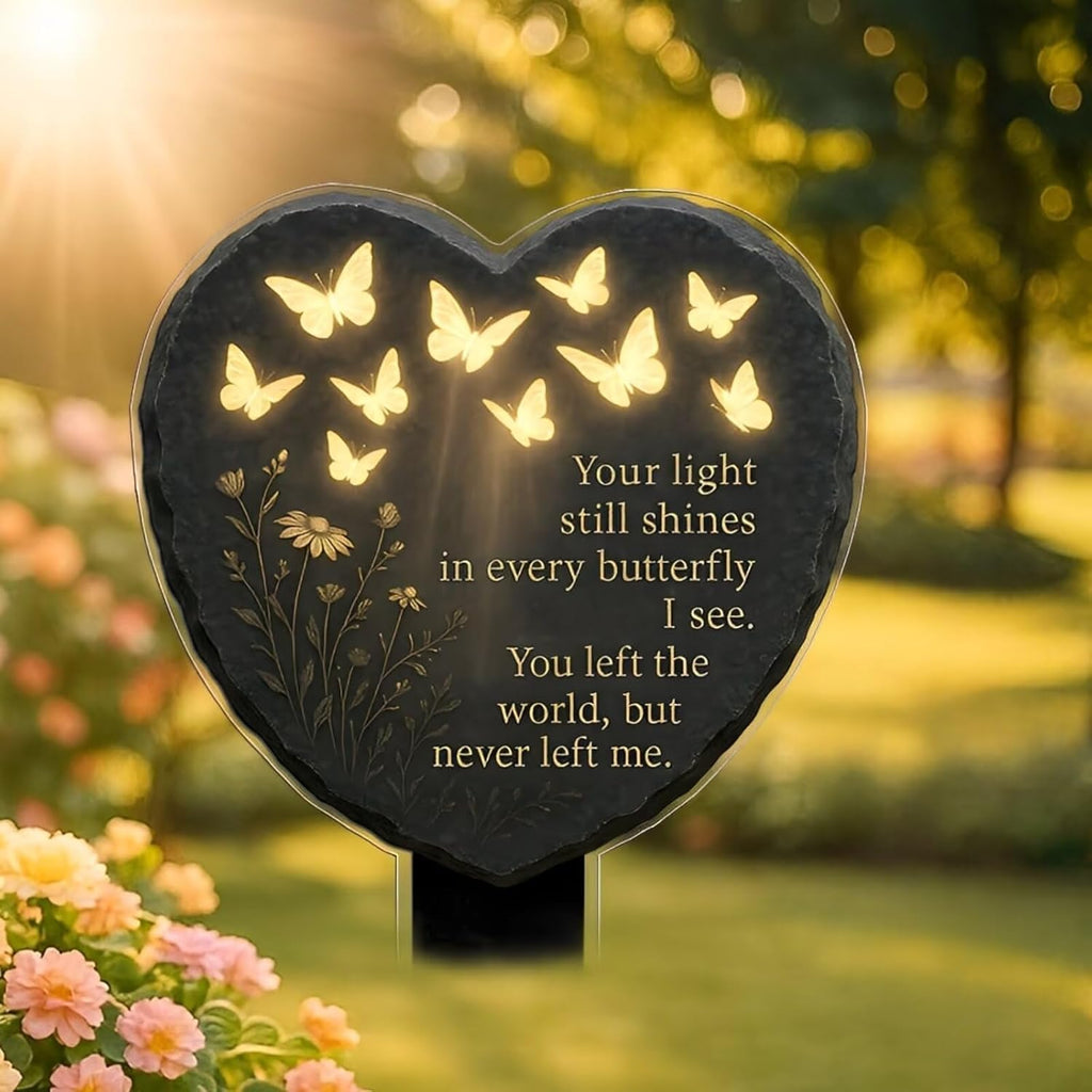 Memorial Garden Decoration with Warm Lighting – Acrylic Butterfly Heart Plaque with LED Light