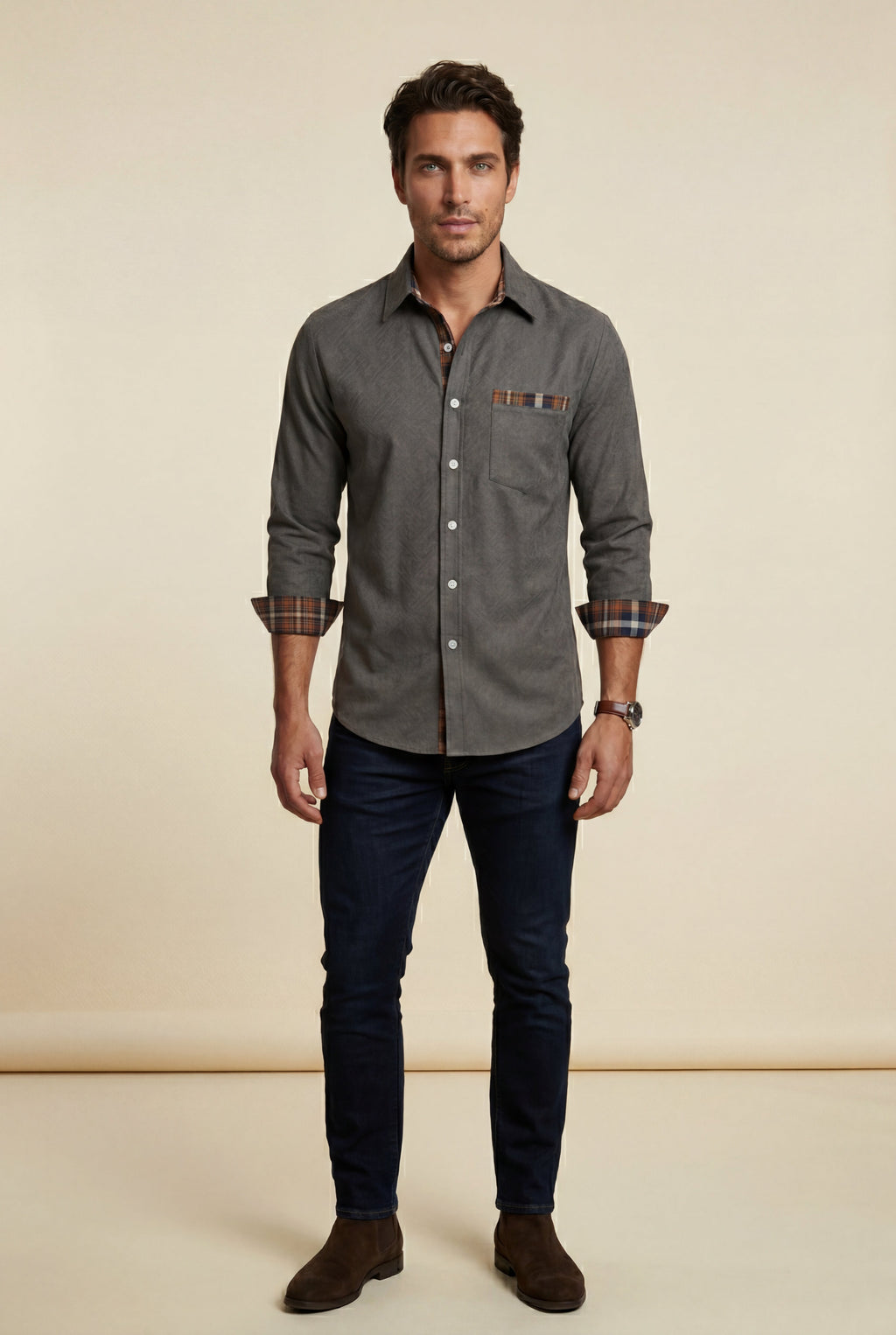 Casual shirt for everyday use – Shirt with checkered details for men