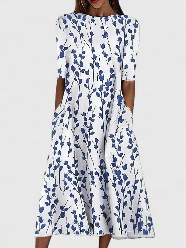 Patterned midi dress for everyday wear and summer – Dress with pockets for women