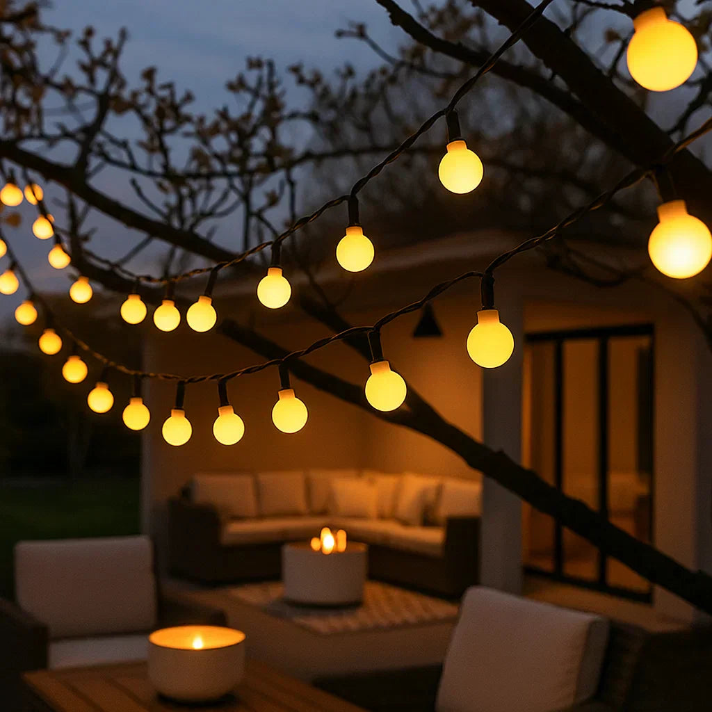 Ambient Outdoor Lighting for Garden and Patio – Solar String Lights with Warm White and Colorful Light