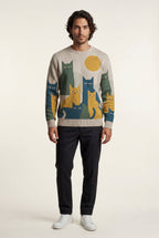 Casual sweater for everyday use – Long-sleeve sweater with cat motif for men