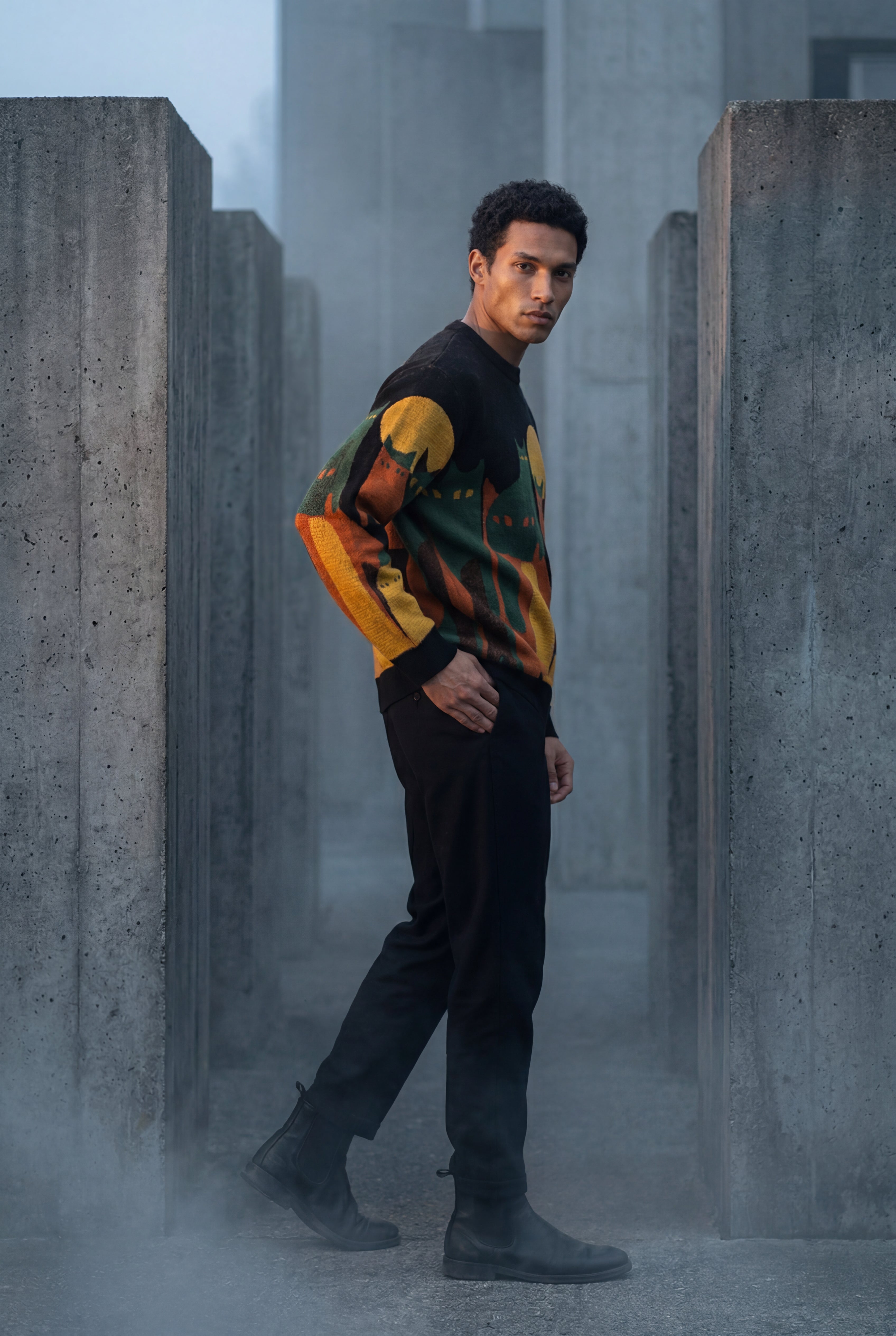 Casual sweater for everyday use – Long-sleeve sweater with cat motif for men