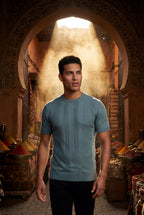Ribbed t-shirt for everyday use – Short-sleeved crew neck shirt for men
