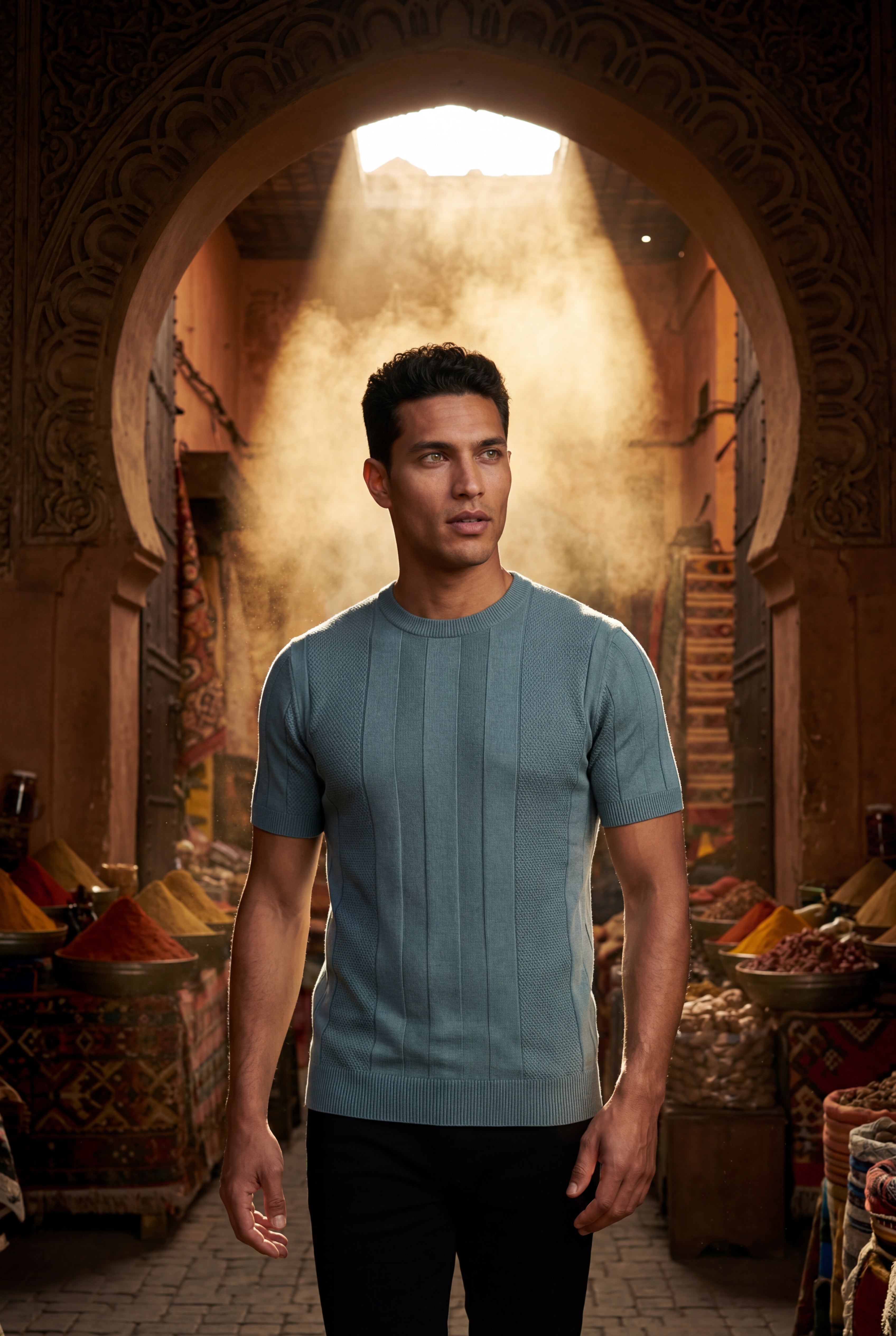 Ribbed t-shirt for everyday use – Short-sleeved crew neck shirt for men
