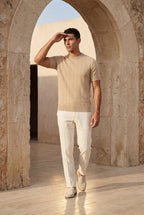 Ribbed t-shirt for everyday use – Short-sleeved crew neck shirt for men