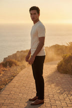 Ribbed t-shirt for everyday use – Short-sleeved crew neck shirt for men