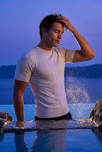 Ribbed t-shirt for everyday use – Short-sleeved crew neck shirt for men