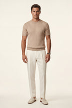 Ribbed t-shirt for everyday use – Short-sleeved crew neck shirt for men