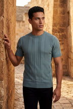 Ribbed t-shirt for everyday use – Short-sleeved crew neck shirt for men