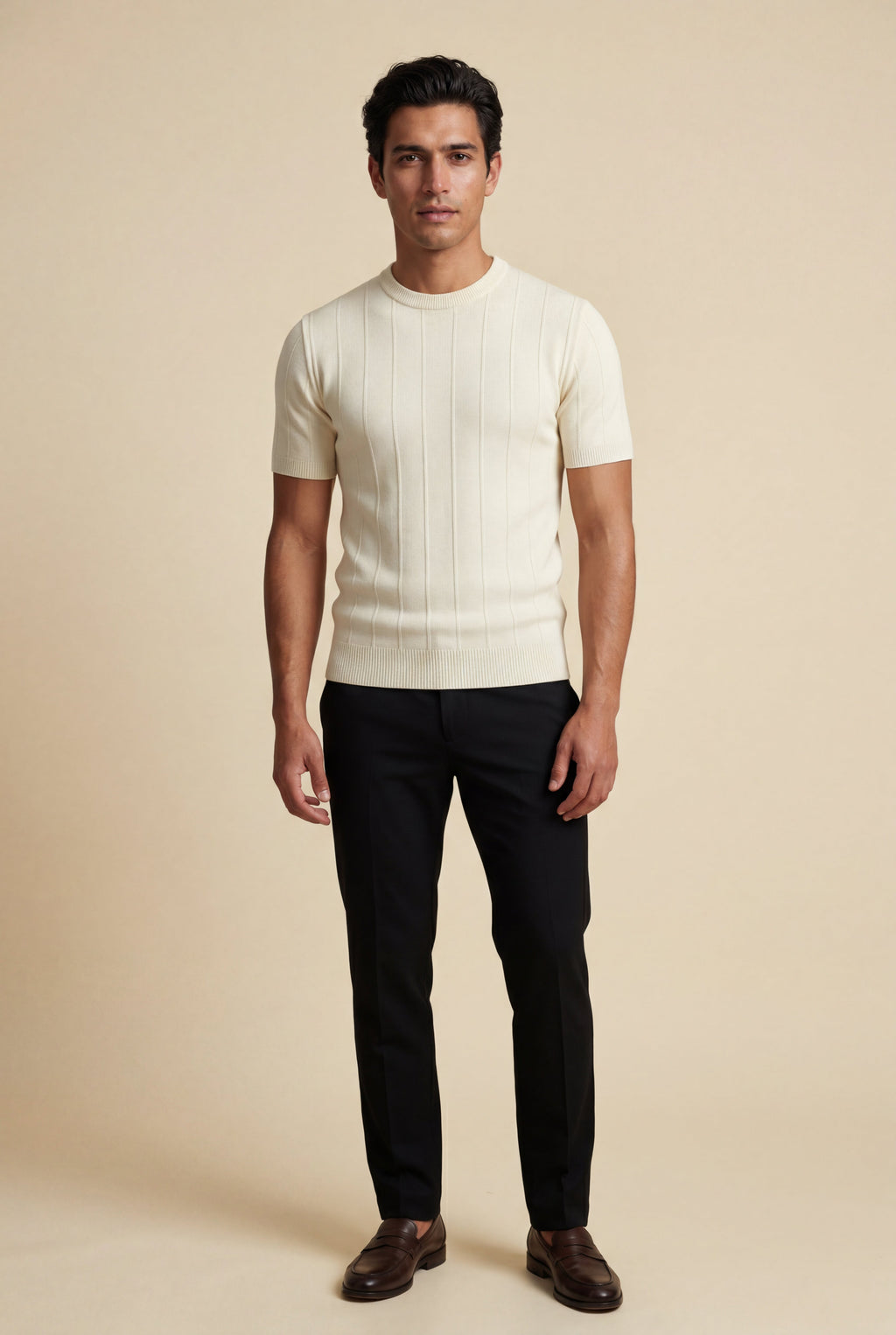 Ribbed t-shirt for everyday use – Short-sleeved crew neck shirt for men
