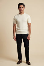 Ribbed t-shirt for everyday use – Short-sleeved crew neck shirt for men