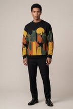 Casual sweater for everyday use – Long-sleeve sweater with cat motif for men