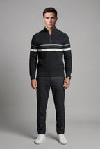 Knitted sweater for cold days – Sweater with half zipper and striped design for men