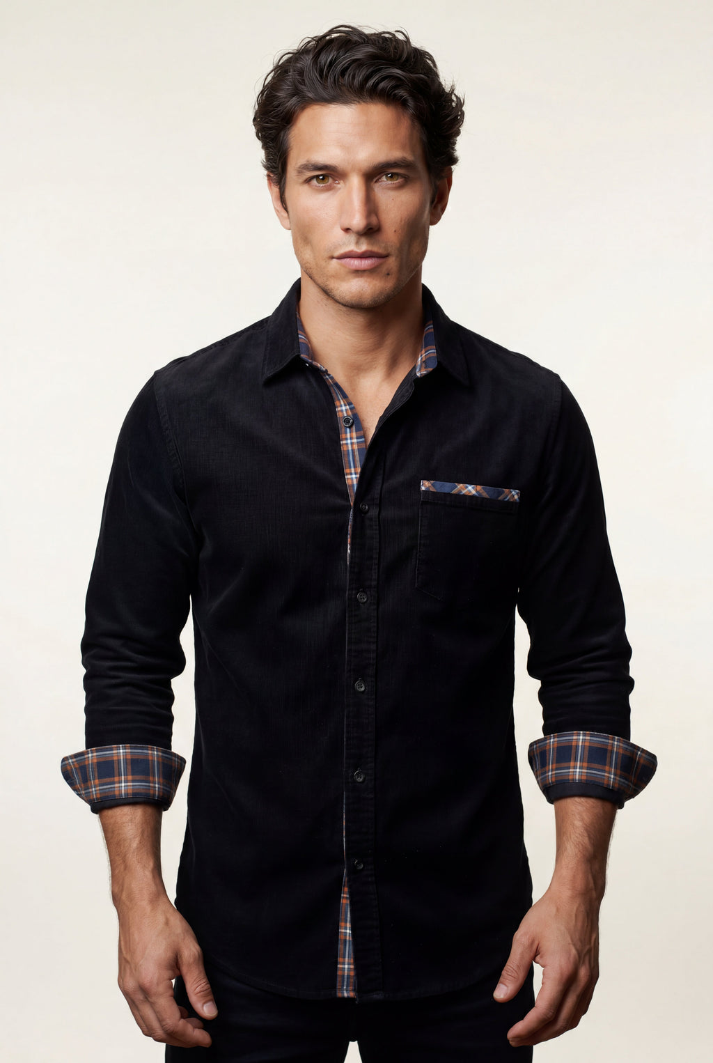 Casual shirt for everyday use – Shirt with checkered details for men