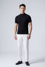 Ribbed sweater for everyday use – Short-sleeve sweater with high neck for men