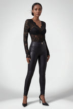 Elegant lace top for parties and evenings – Long-sleeved bodysuit for women