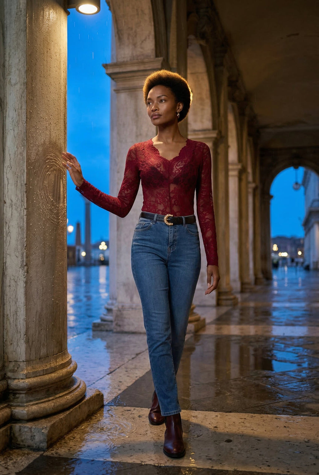 Elegant lace top for parties and evenings – Long-sleeved bodysuit for women