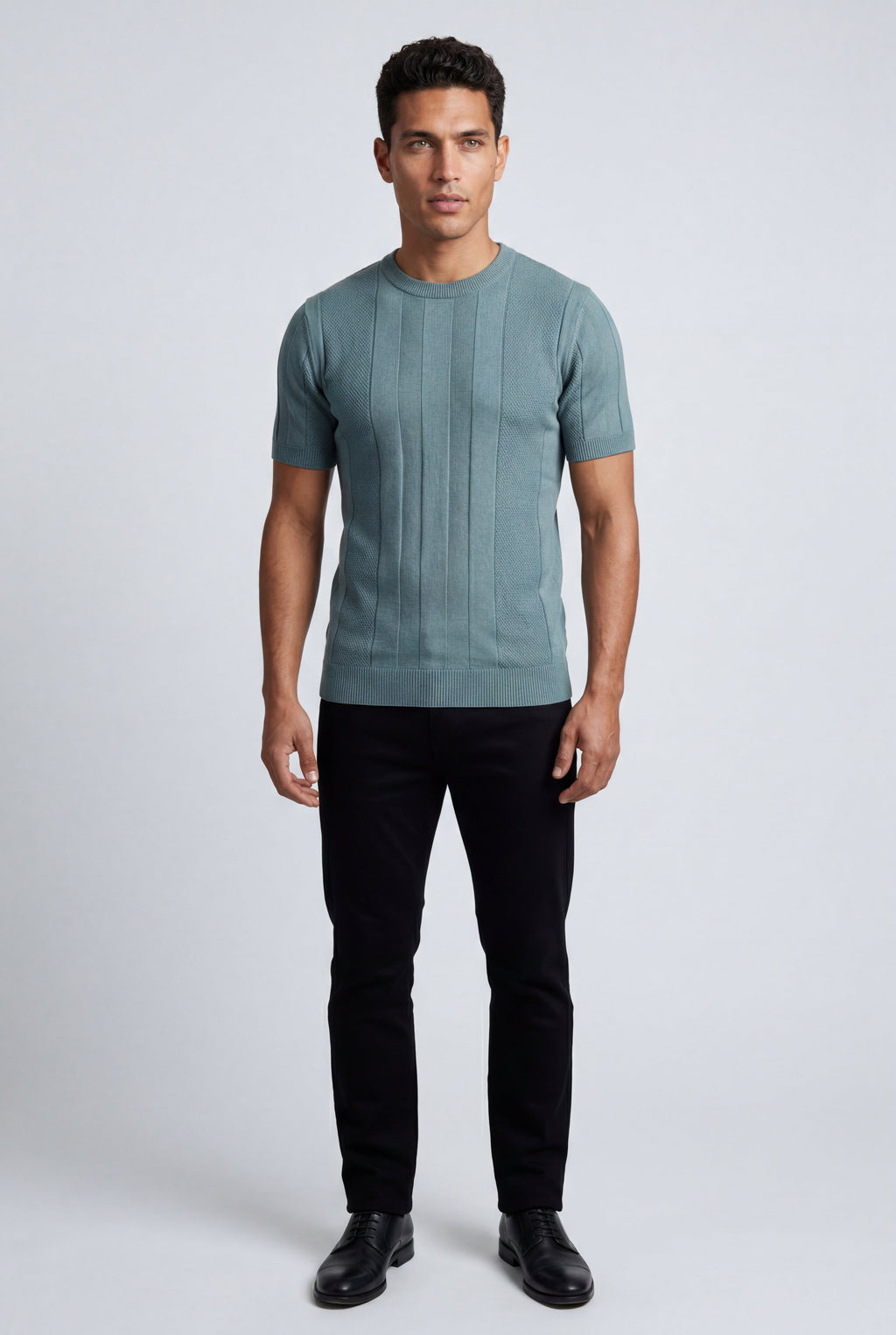 Ribbed t-shirt for everyday use – Short-sleeved crew neck shirt for men