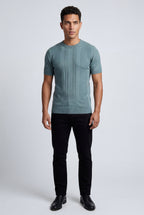 Ribbed t-shirt for everyday use – Short-sleeved crew neck shirt for men
