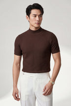 Ribbed sweater for everyday use – Short-sleeve sweater with high neck for men