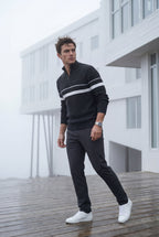 Knitted sweater for cold days – Sweater with half zipper and striped design for men