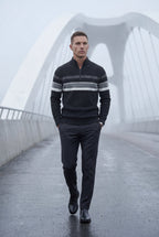 Knitted sweater for cold days – Sweater with half zipper and striped design for men