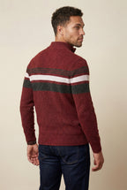 Knitted sweater for cold days – Sweater with half zipper and striped design for men