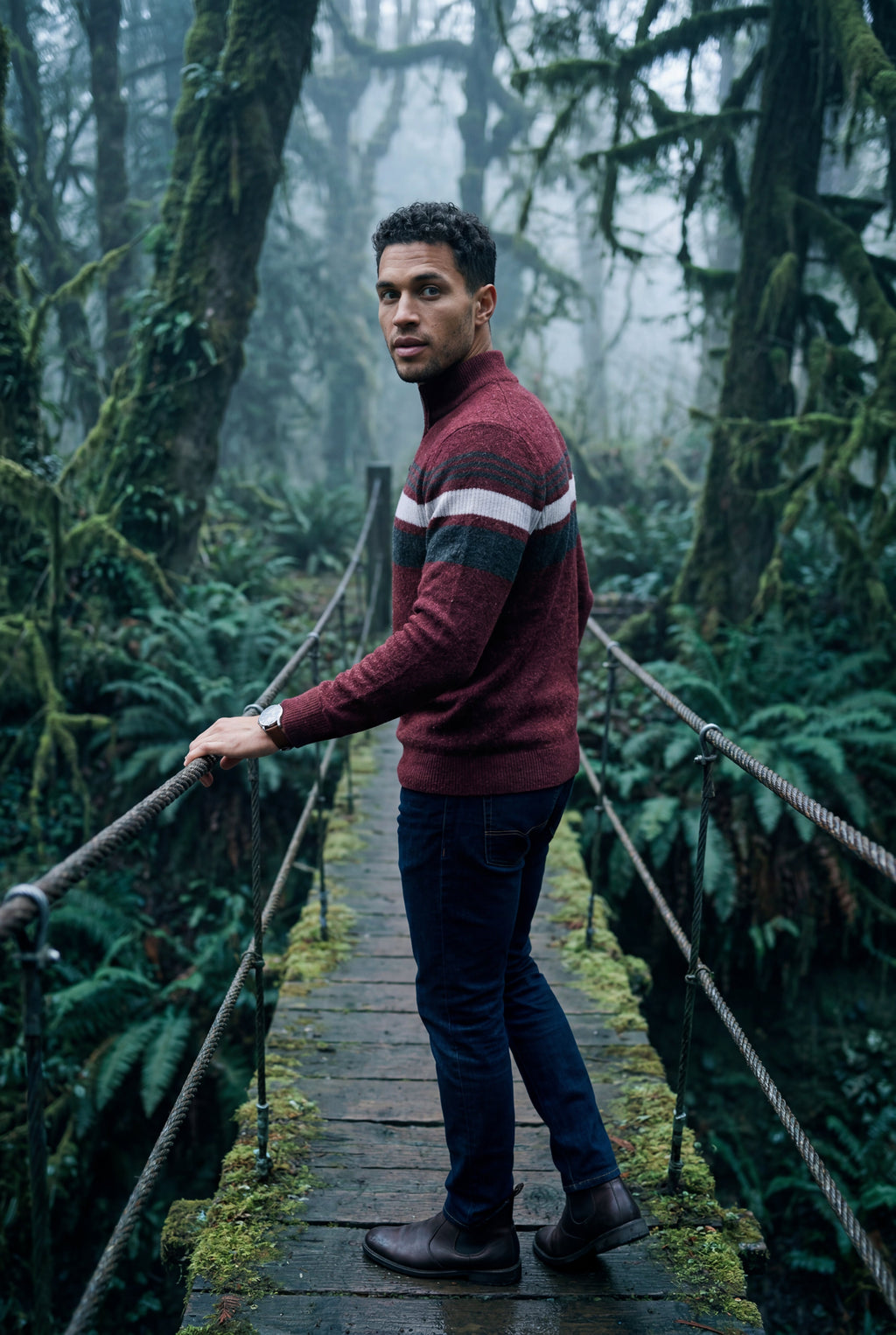Knitted sweater for cold days – Sweater with half zipper and striped design for men