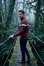 Knitted sweater for cold days – Sweater with half zipper and striped design for men