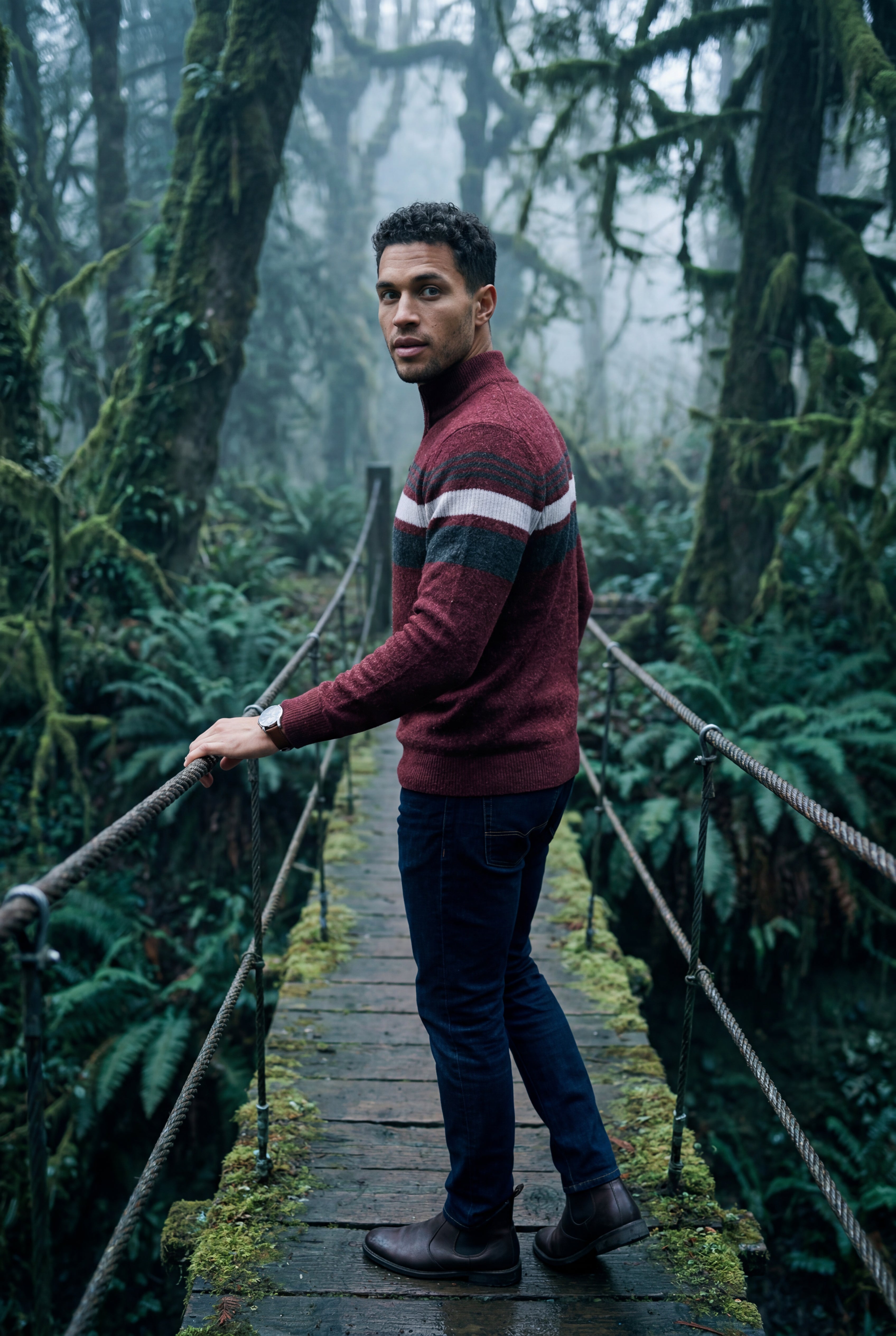 Knitted sweater for cold days – Sweater with half zipper and striped design for men