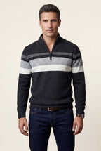 Knitted sweater for cold days – Sweater with half zipper and striped design for men