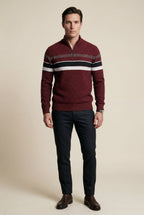 Knitted sweater for cold days – Sweater with half zipper and striped design for men