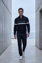 Knitted sweater for cold days – Sweater with half zipper and striped design for men