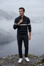 Knitted sweater for cold days – Sweater with half zipper and striped design for men