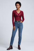 Elegant lace top for parties and evenings – Long-sleeved bodysuit for women