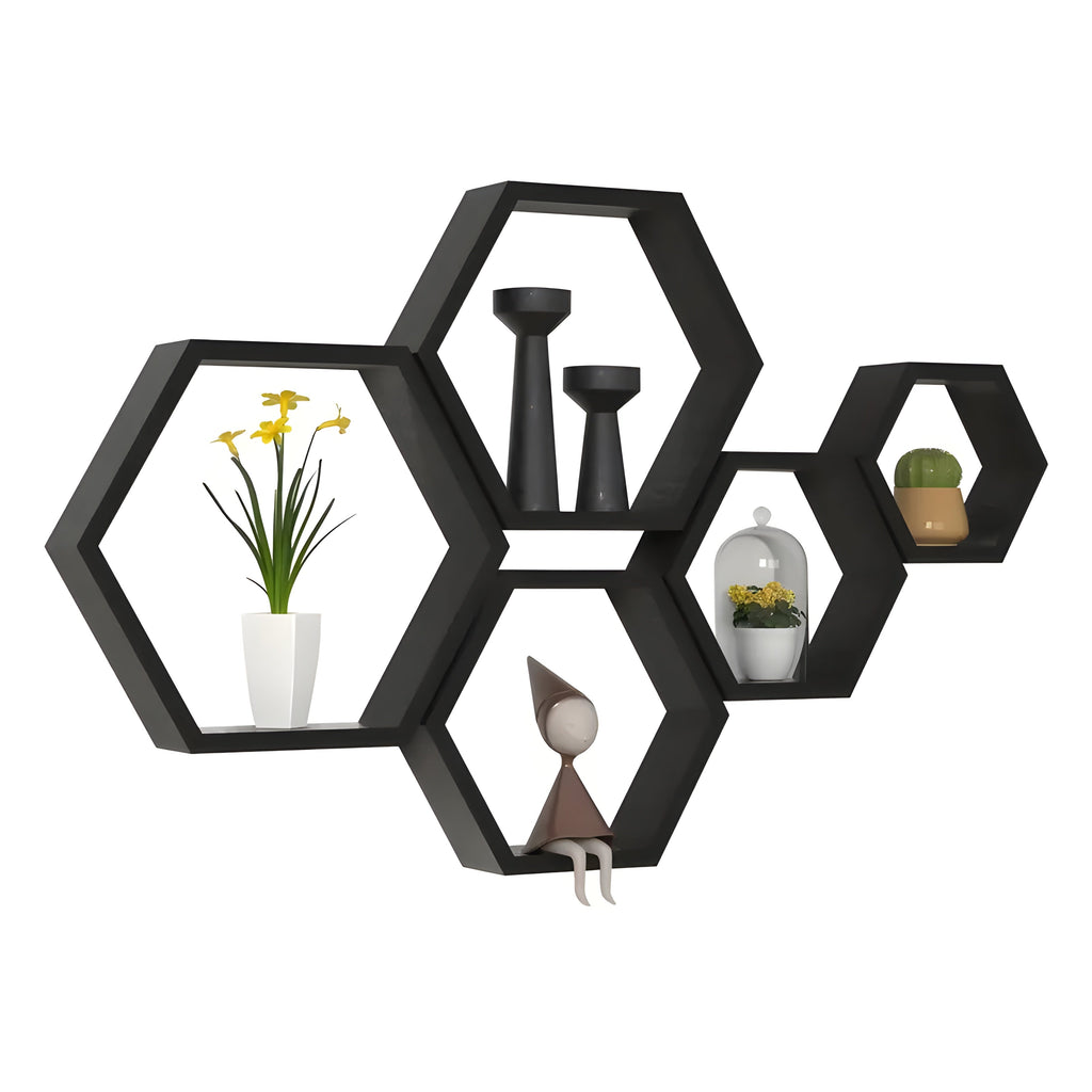 Væghylder i sekskantet design sæt med 5