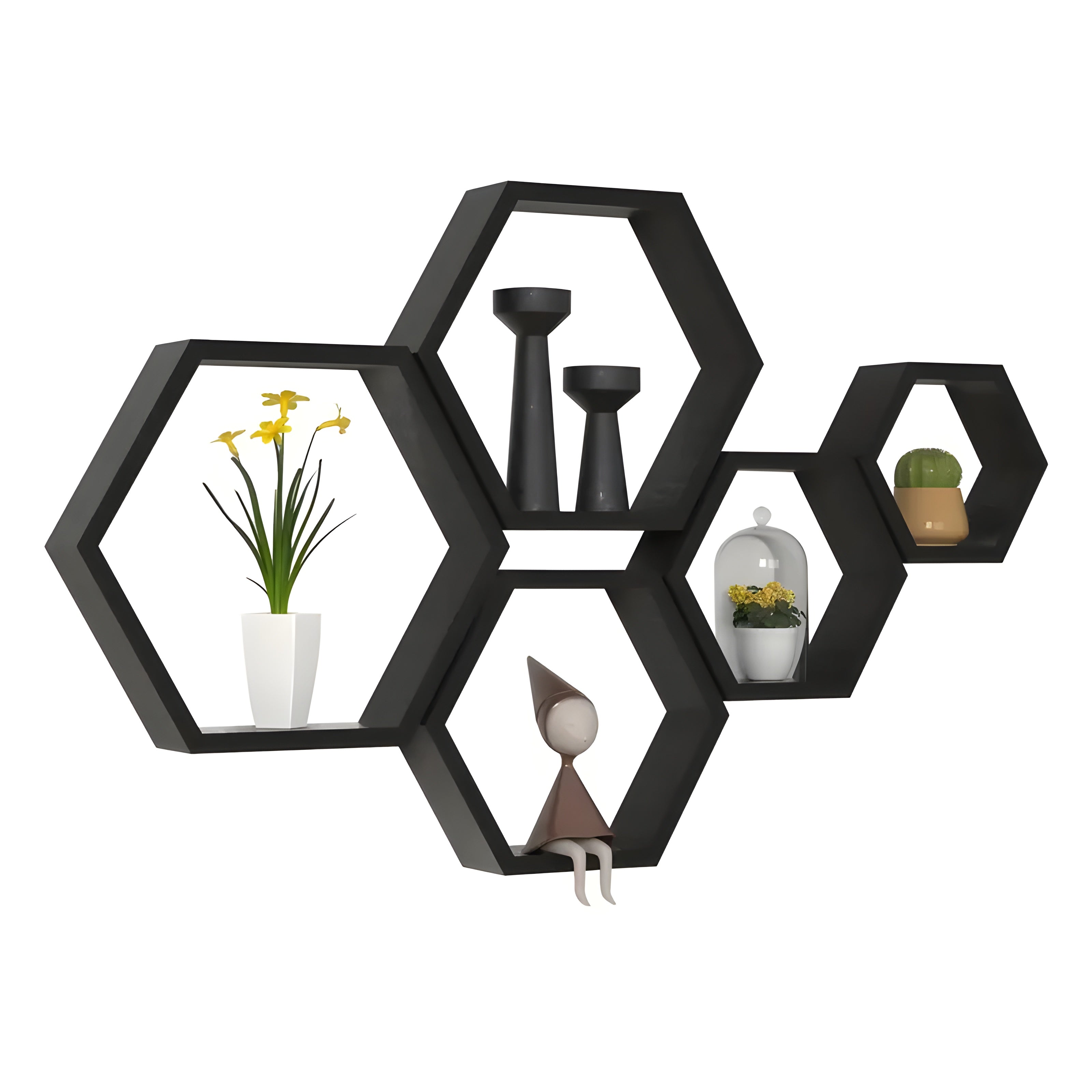Væghylder i sekskantet design sæt med 5
