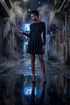 Fitted mini dress for everyday and parties – Long-sleeved dress for women