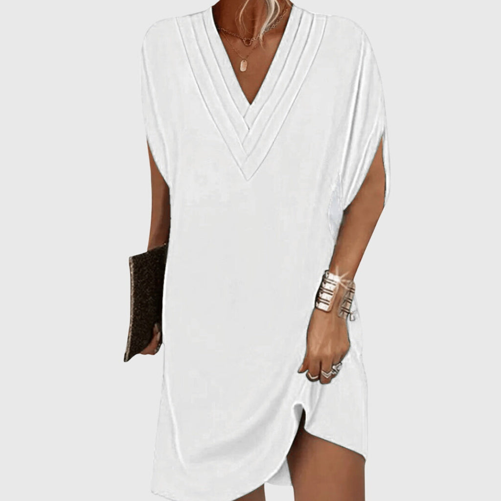 Loose midi dress for everyday wear and vacation – V-neck dress for women
