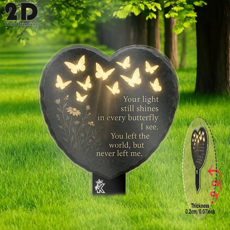 Memorial Garden Decoration with Warm Lighting – Acrylic Butterfly Heart Plaque with LED Light