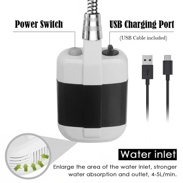 Portable Outdoor Shower for Camping and Travel – USB Camping Shower with Rechargeable Battery