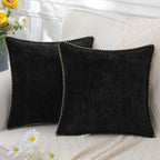 Solid color decorative cushion with decorative edge for indoor use