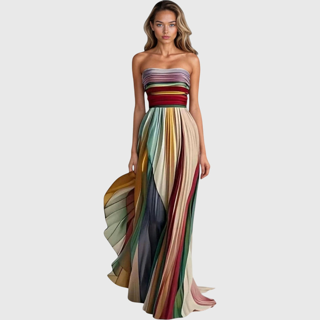 Long dress with colorful design for parties and special occasions – Strapless dress for women
