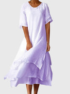 Loose layered dress for summer and vacation – Midi dress with short sleeves for women